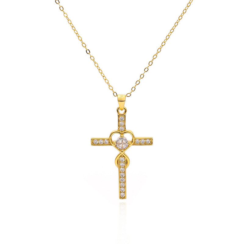 Creative 925 sterling silver heart-shaped cross necklace with fashionable simple and versatile accessories