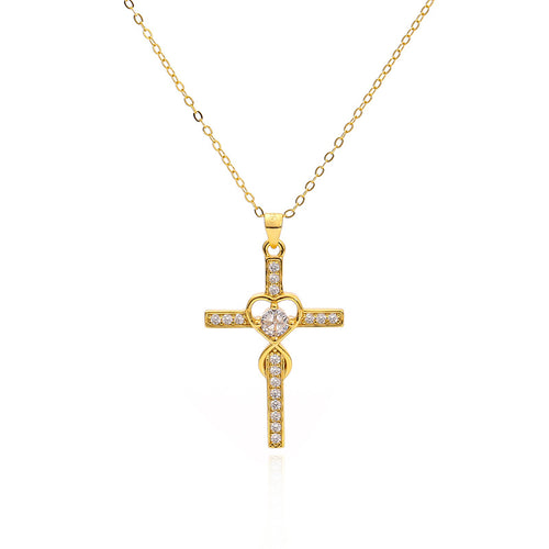 Creative 925 sterling silver heart-shaped cross necklace with fashionable simple and versatile accessories