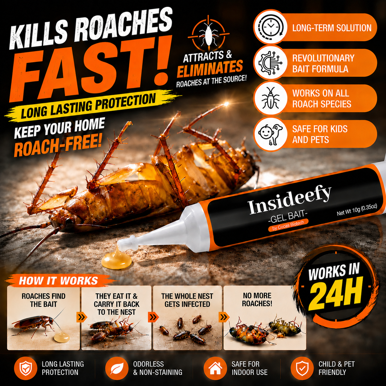 Insideefy®💥2026 Upgraded Formula] Professional Cockroach Gel Bait – Eliminates Entire Nest