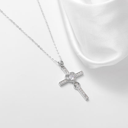 Creative 925 sterling silver heart-shaped cross necklace with fashionable simple and versatile accessories